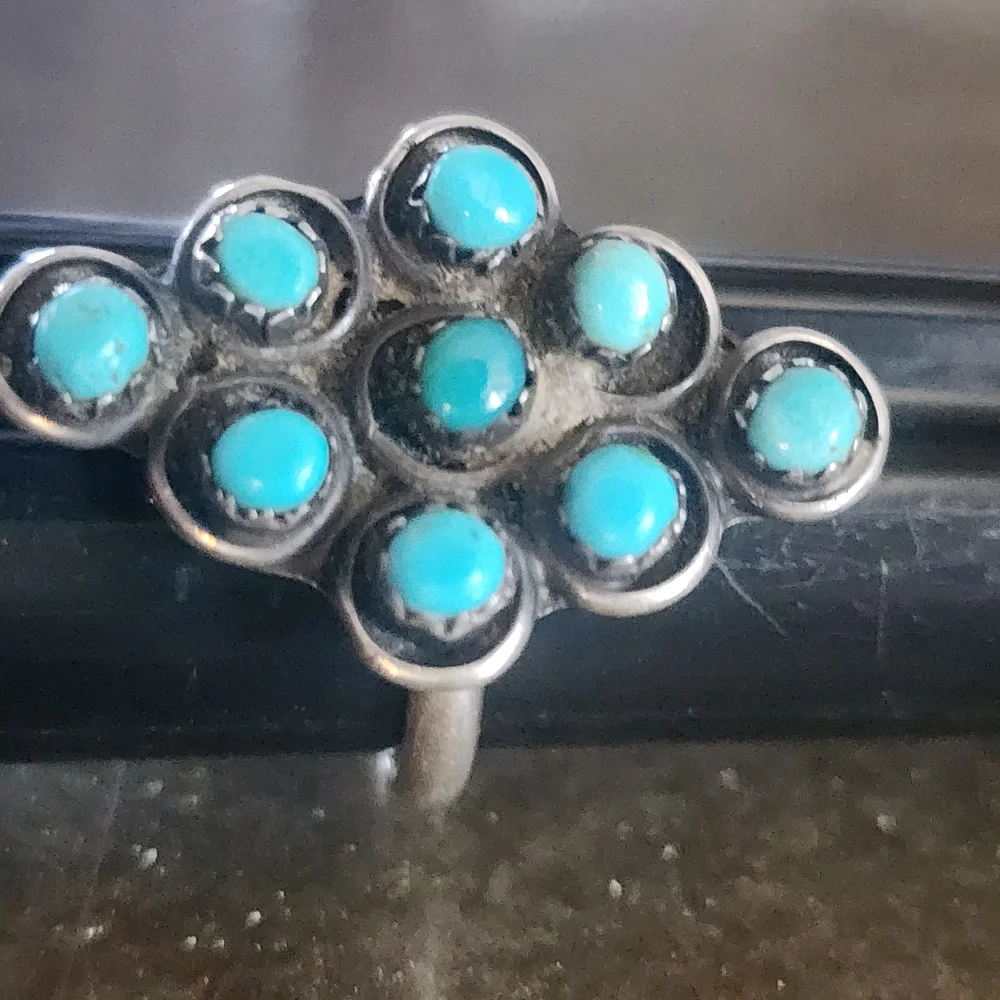 Sterling Silver Cluster Turquoise Ring - Blue Stone Women’s Native American Sz 8